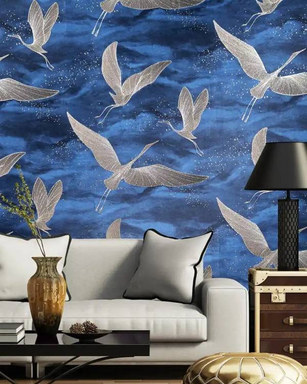Silver Gold Flying Cranes