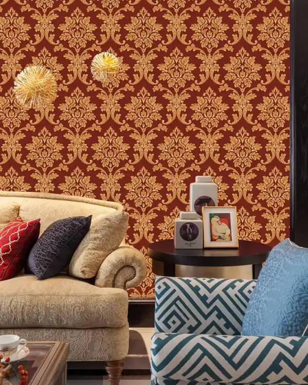 Maroon Gold Damask