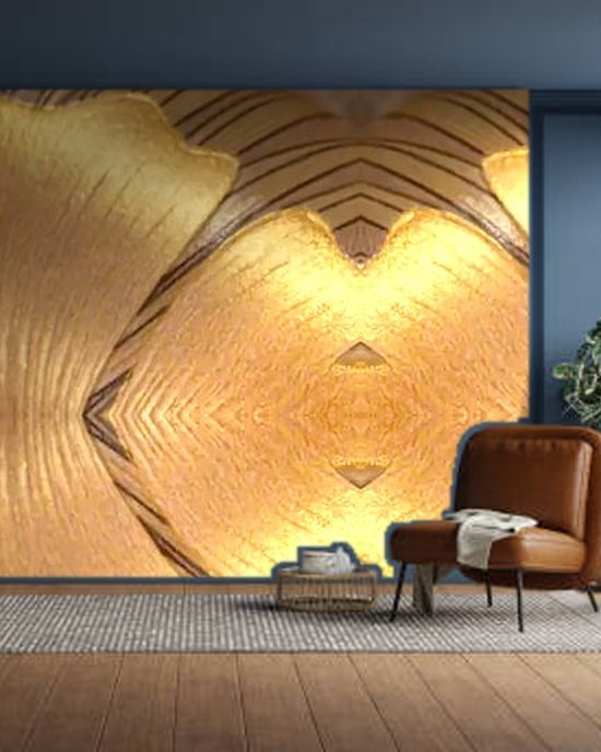 Brown Gold Ginkgo wallpaper on a room wall