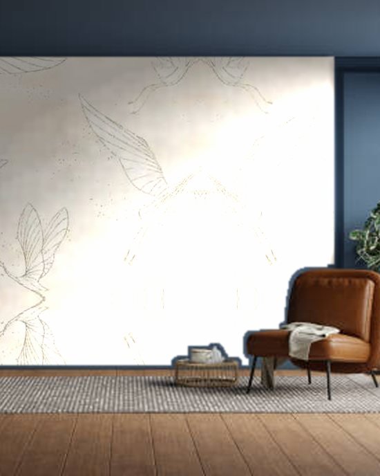 Golden Flying Birds wallpaper on a room wall