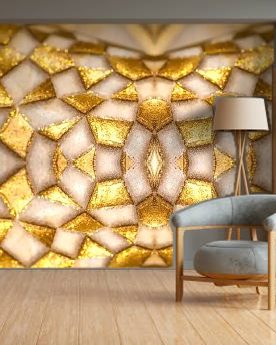 Golden Mosaic Wave wallpaper on a room wall