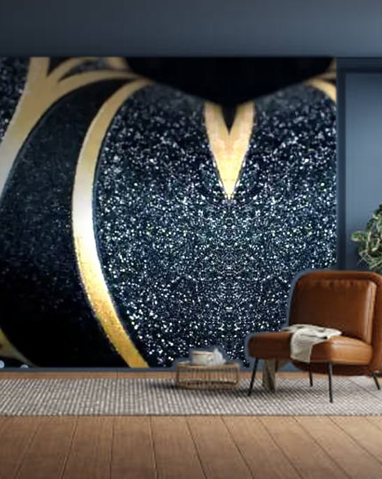 Black Gold Leaves wallpaper on a room wall