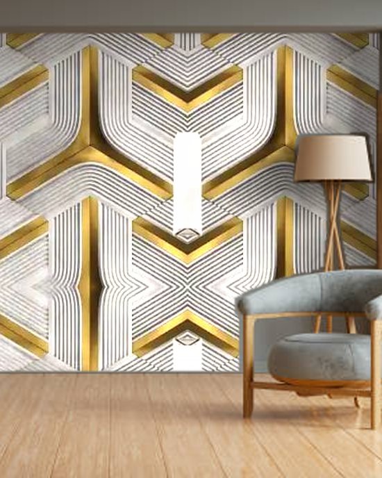3D Gold Maze wallpaper on a room wall