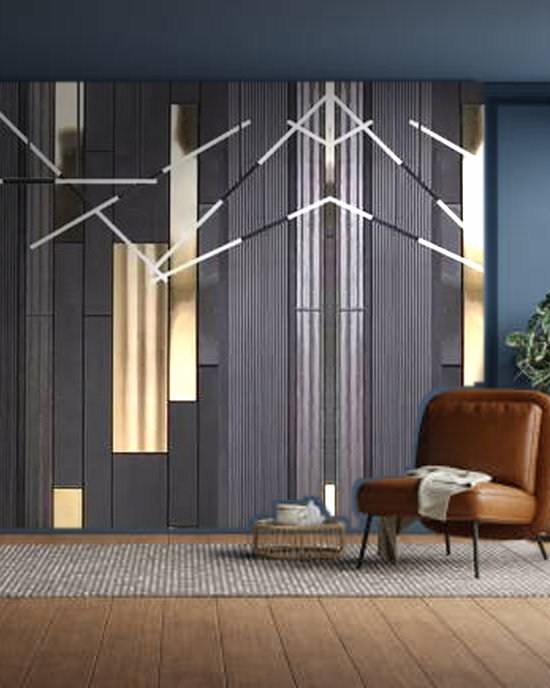 Wood & Gold Panel wallpaper on a room wall