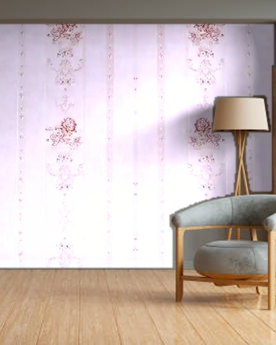 Pink Floral Stripes wallpaper on a room wall
