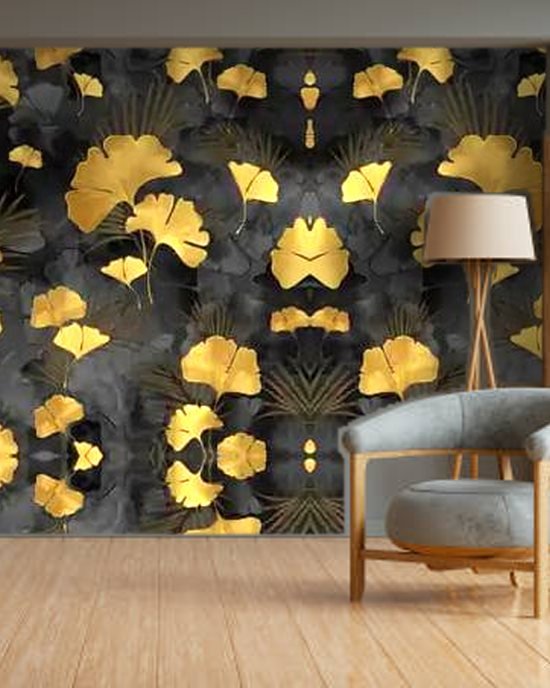 Black Gold Ginkgo wallpaper on a room wall