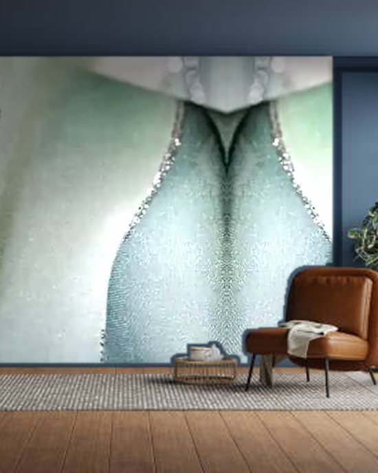 Sage Feather Flow wallpaper on a room wall