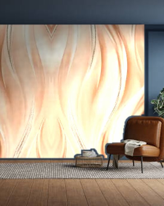 Peach Silk Waves wallpaper on a room wall