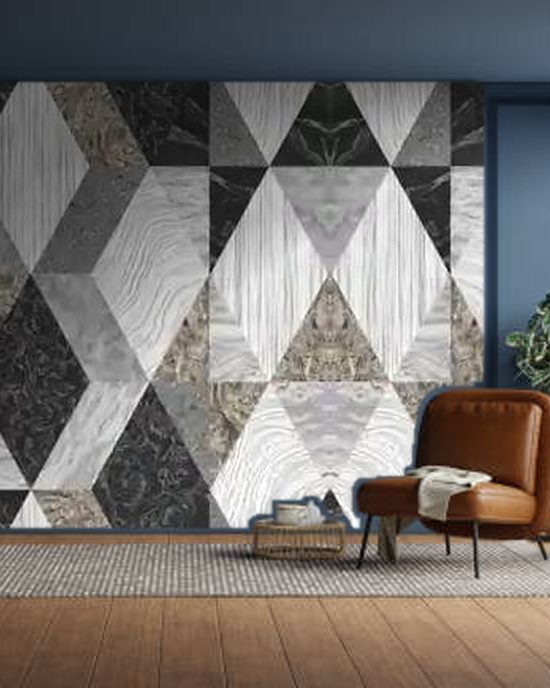 Grey Marble Hexagon wallpaper on a room wall