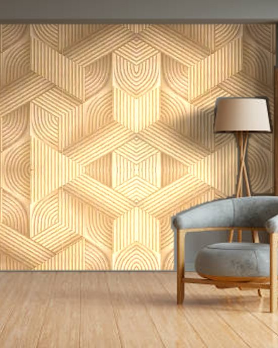 3D Wood Hexagon wallpaper on a room wall