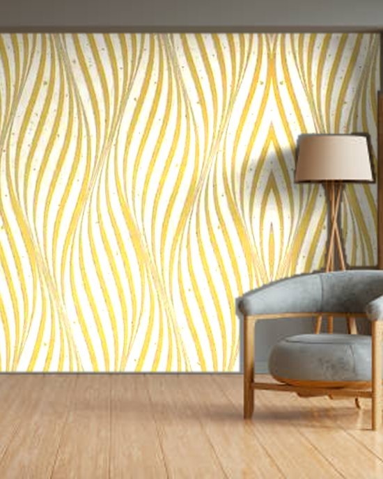 3D Cream Waves wallpaper on a room wall