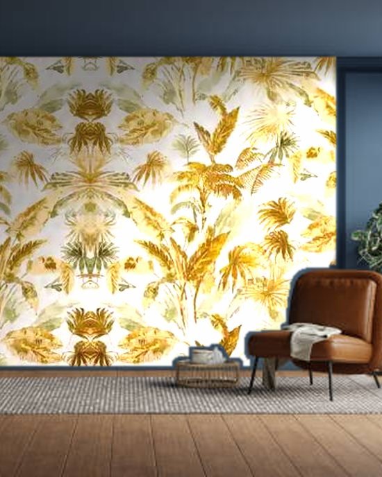 Golden Palm wallpaper on a room wall