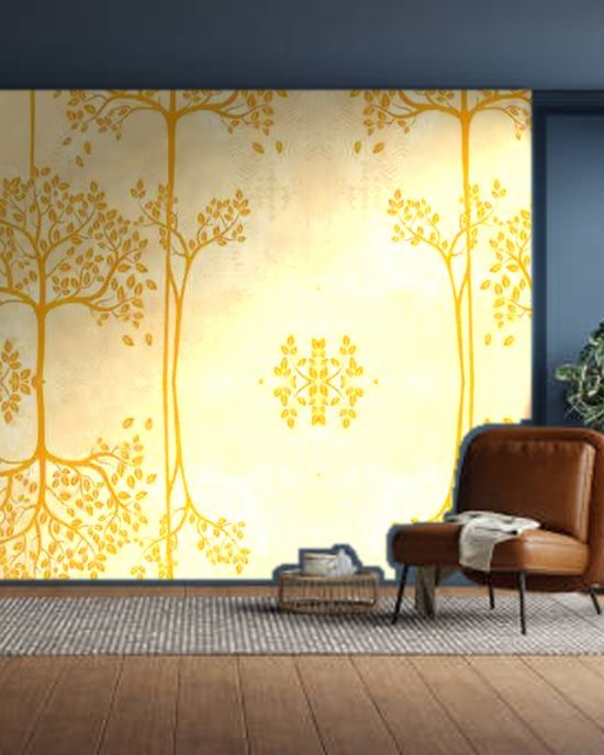 Golden Tree of Life wallpaper on a room wall