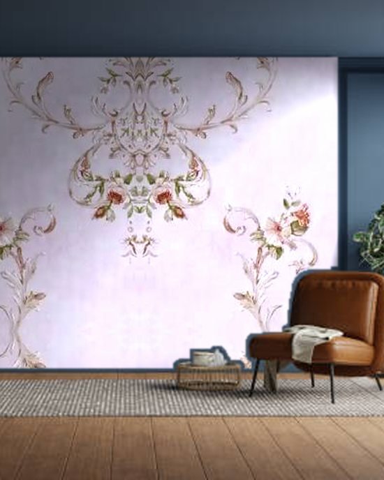 Lavender Floral wallpaper on a room wall