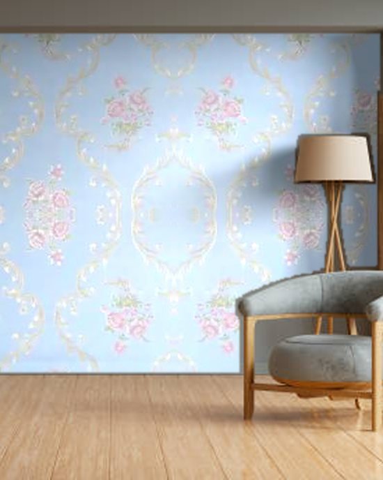 Framed Rose Motif wallpaper on a room wall