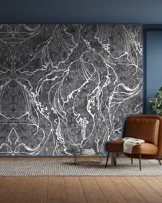 Black Abstract Lines wallpaper on a room wall
