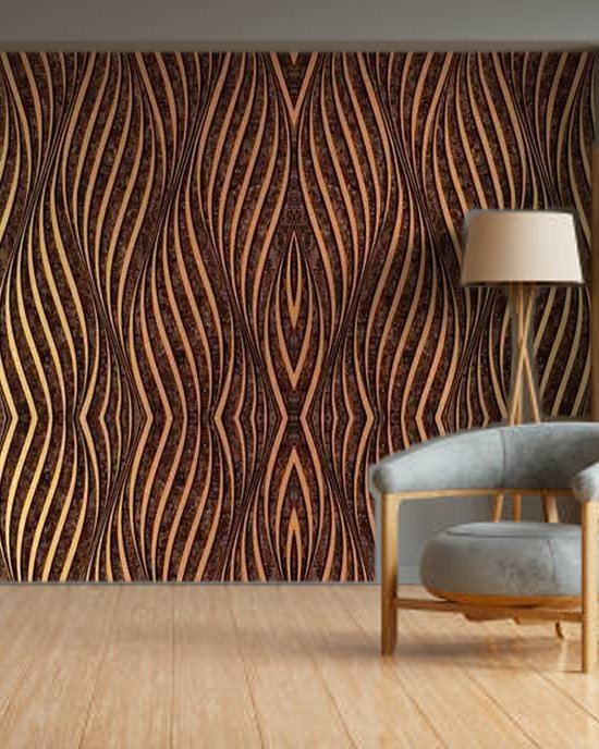 3D Black Waves wallpaper on a room wall