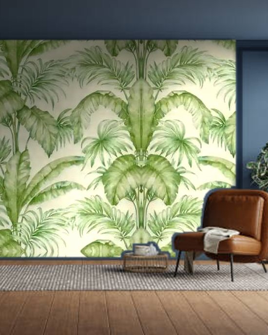 Green Tropical wallpaper on a room wall