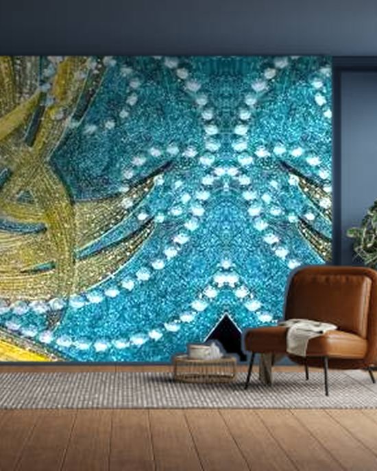 Peacock Feather Teal wallpaper on a room wall