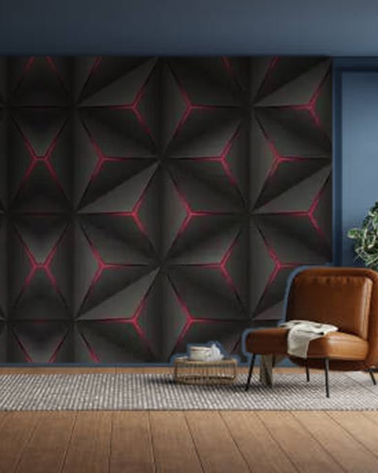 Black Red Hexagon Glow wallpaper on a room wall
