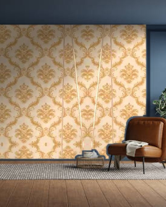 Premium Gold Floral wallpaper on a room wall