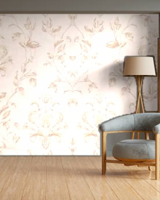 Ivory Floral Damask wallpaper on a room wall