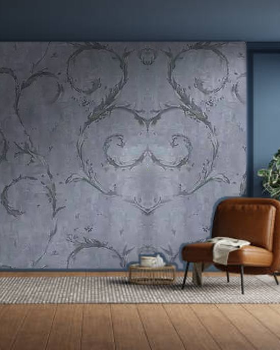 Silver Leaf Scroll wallpaper on a room wall