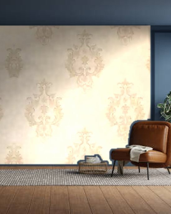 Regal Damask Ivory wallpaper on a room wall