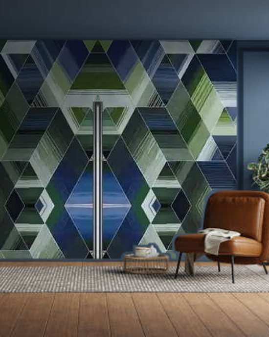 3D Hexagon Tiles wallpaper on a room wall
