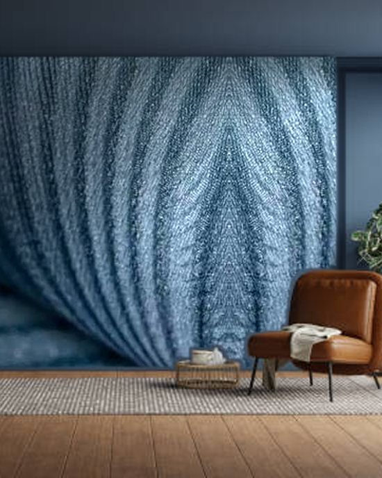 Teal Wave Illusion wallpaper on a room wall