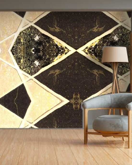 Gold Geometric Marble wallpaper on a room wall