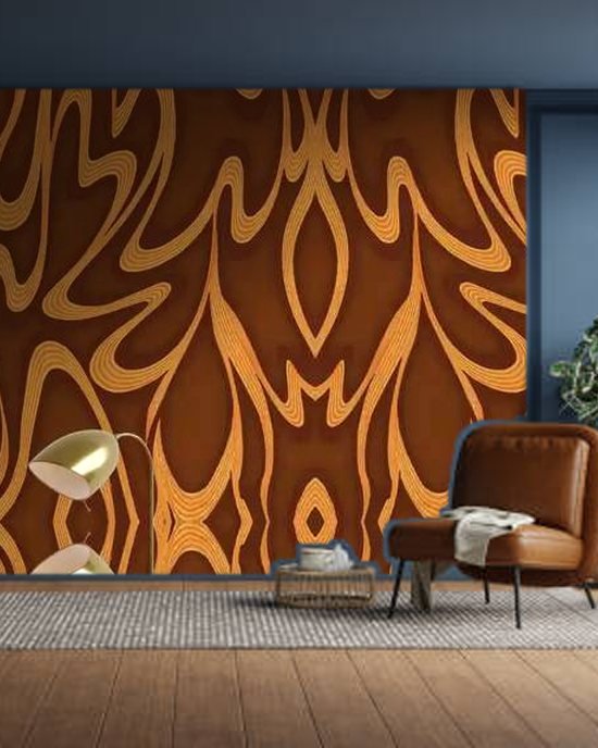 Brown Gold Swirl wallpaper on a room wall