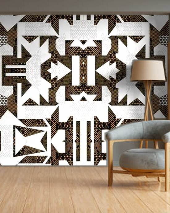 Black Gold Patchwork wallpaper on a room wall
