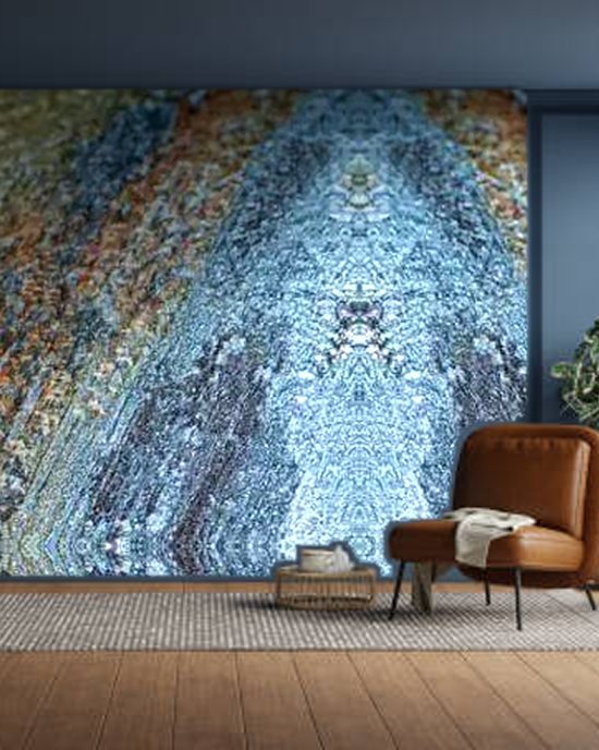 Teal Abstract Geometric wallpaper on a room wall