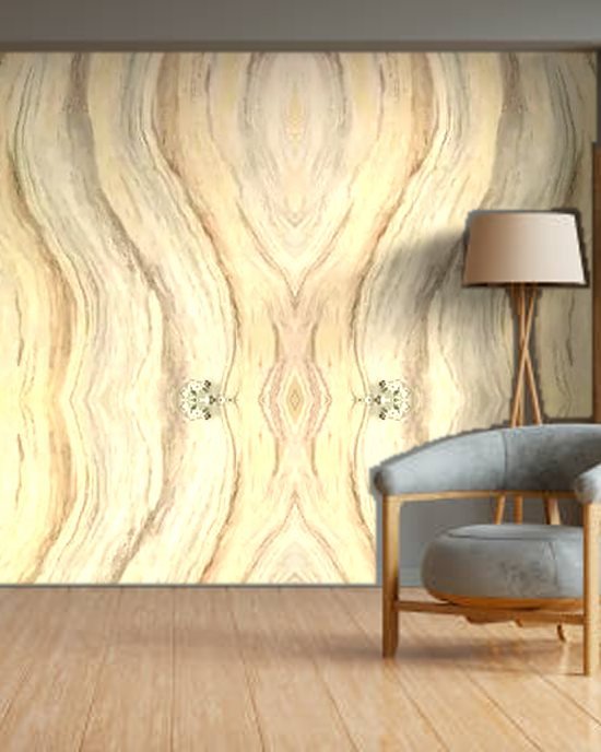 Golden Marble Waves wallpaper on a room wall