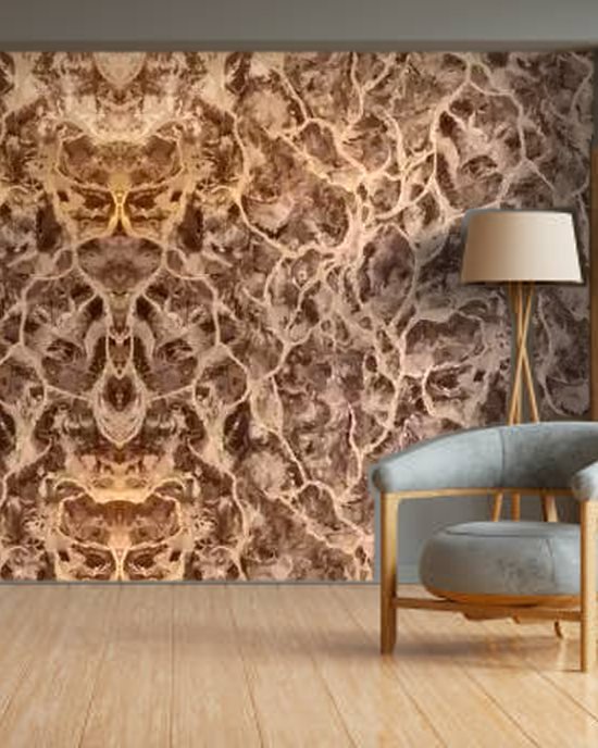 Brown Marble Scroll wallpaper on a room wall