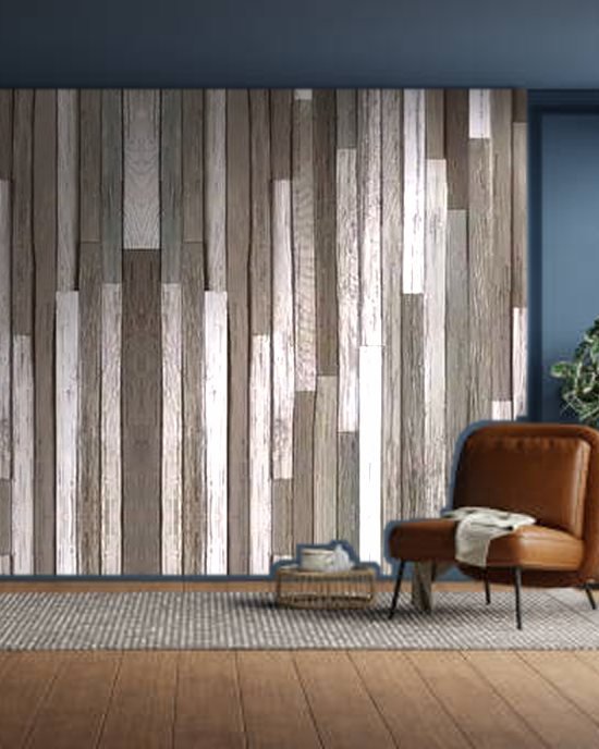 Weathered Wood Planks wallpaper on a room wall
