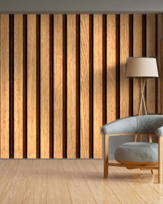Wood Panel Stripes wallpaper on a room wall