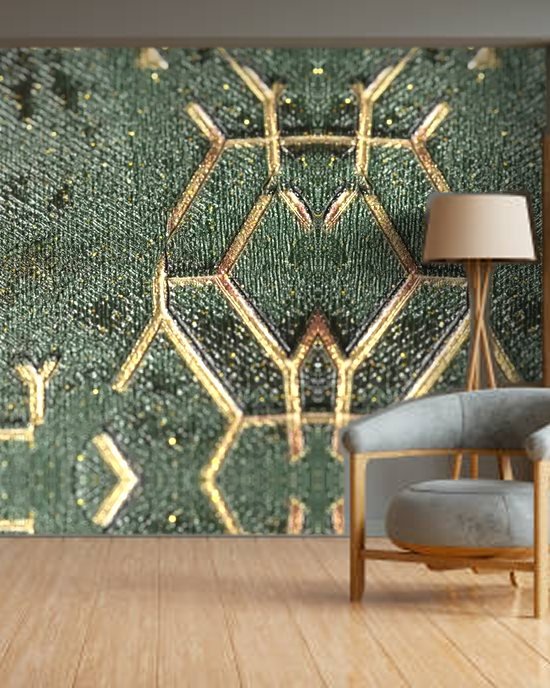 Emerald Gold Motif wallpaper on a room wall