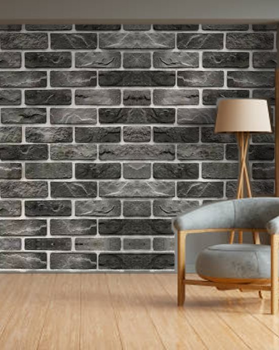 Grey Brick wallpaper on a room wall