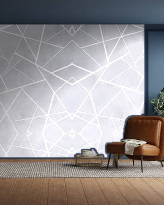 Grey Geometric Lines wallpaper on a room wall