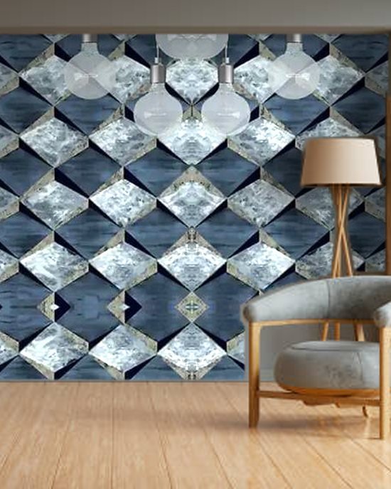 3D Blue Cubes wallpaper on a room wall