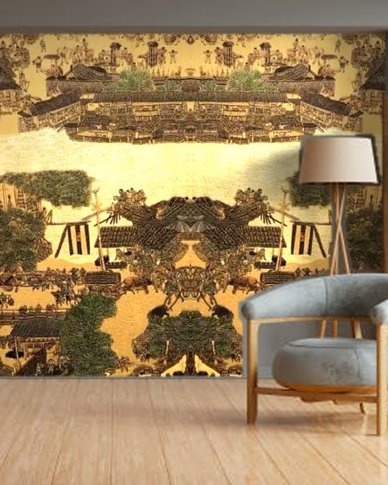 Ancient Golden Village wallpaper on a room wall