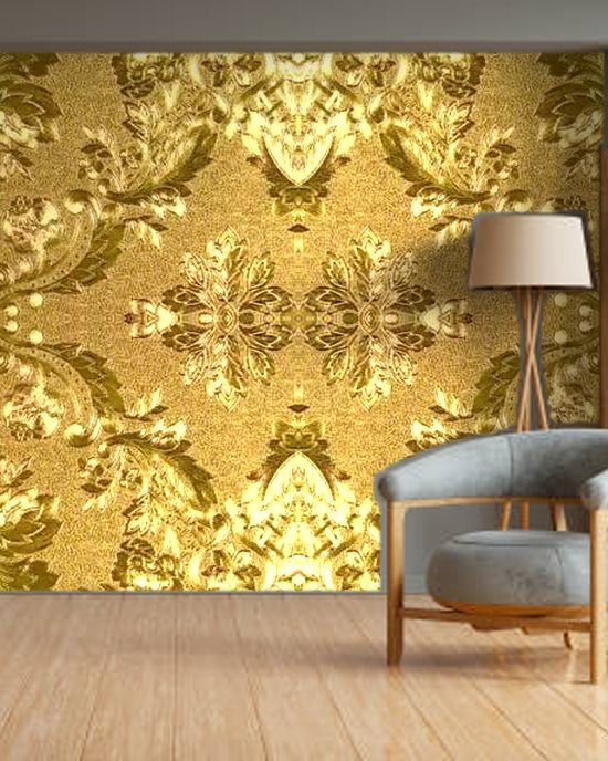 Gold Foil Damask wallpaper on a room wall