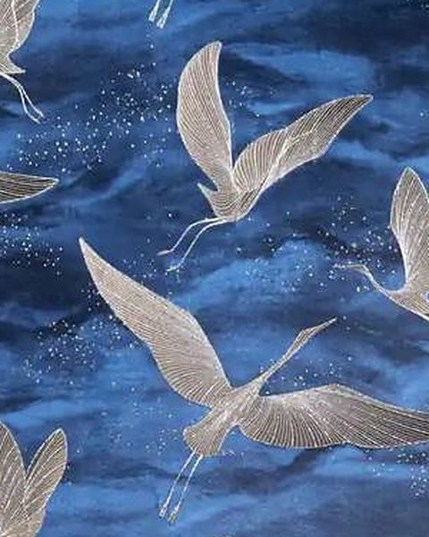 Silver Gold Flying Cranes wallpaper close-up