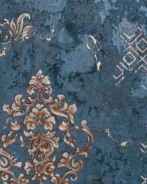 Teal Baroque Motif wallpaper close-up